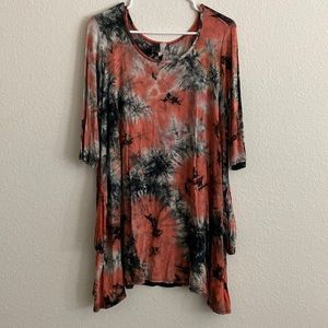 Tie Die Black and Coral Dress